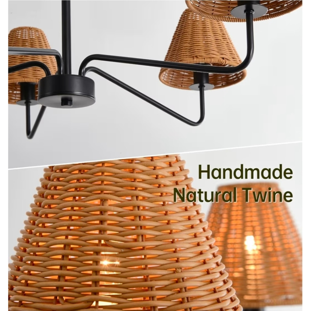 29" Rattan Chandelier 5-Light Modern Farmhouse Chandelier - Picture 3 of 9